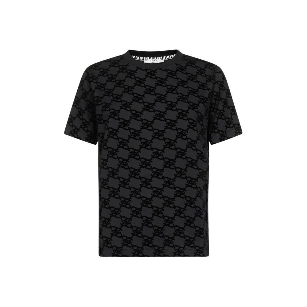 FENDI Karligraphy Flocked Logo T-Shirt Velvet Monogram Men's